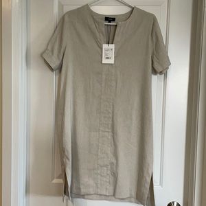 Theory Split Neck Linen-Blend Dress Size M